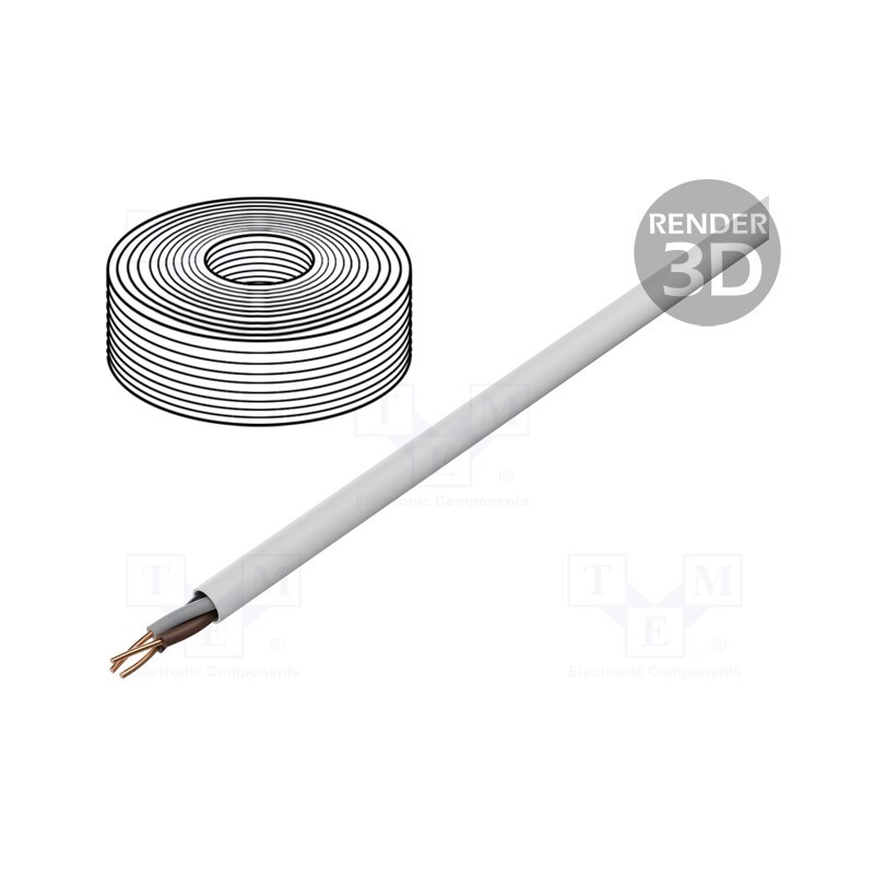 20 m : - Wire, YDY, 3G1.5mm2, round, solid, Cu, PVC, white, 450V,750V, 100m