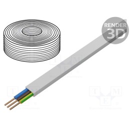 20 m : - Wire, YDY, 3G1.5mm2, flat, solid, Cu, PVC, white, 450V,750V, 100m