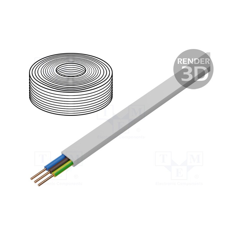 20 m : - Wire, YDY, 3G1.5mm2, flat, solid, Cu, PVC, white, 450V,750V, 100m