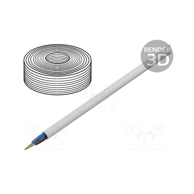 20 m : - Wire, YDY, 2x4mm2, round, solid, Cu, PVC, white, 450V,750V, 100m