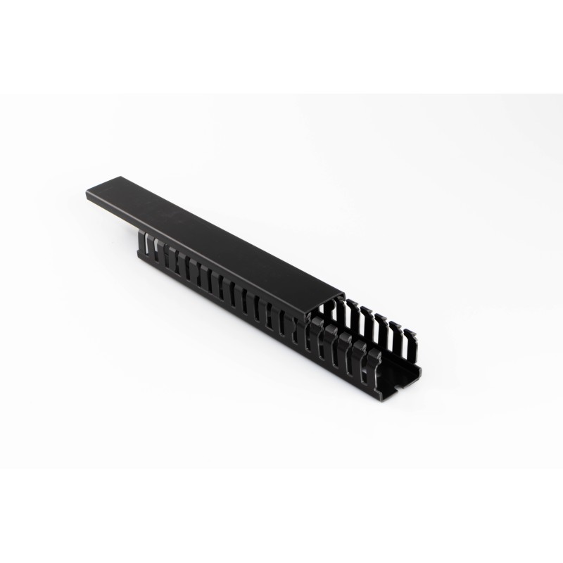 8 pcs - Beta Duct 2346 Black Slotted Panel Trunking - Open Slot, W25 mm x D75mm, L2m, Noryl