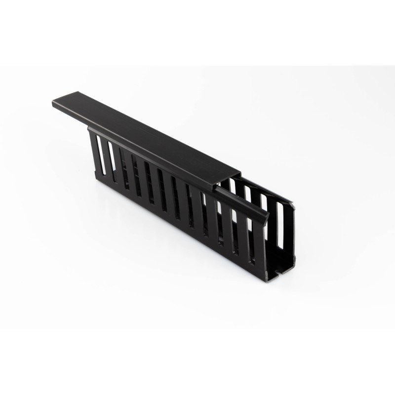 8 pcs - Beta Duct 2345 Black Slotted Panel Trunking - Open Slot, W25 mm x D75mm, L2m, Noryl