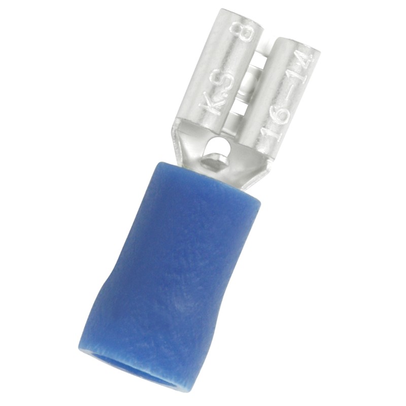 300 pcs - RS PRO Blue Insulated Female Spade Connector, Receptacle, 0.8 x 4.75mm Tab Size, 1.5mm² to 2.5mm²