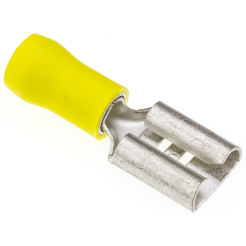 100 pcs - FVDDF5.5-375A LF JST FVD Yellow Insulated Female Spade Connector, Receptacle, 11 x 1.1mm Tab Size, 2.6mm² to 6.6mm²