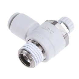 1 pcs - SMC AS Series Threaded Speed Controller, R 1/4 Male Inlet Port x R 1/4 Male Outlet Port x 6mm Tube Outlet Port