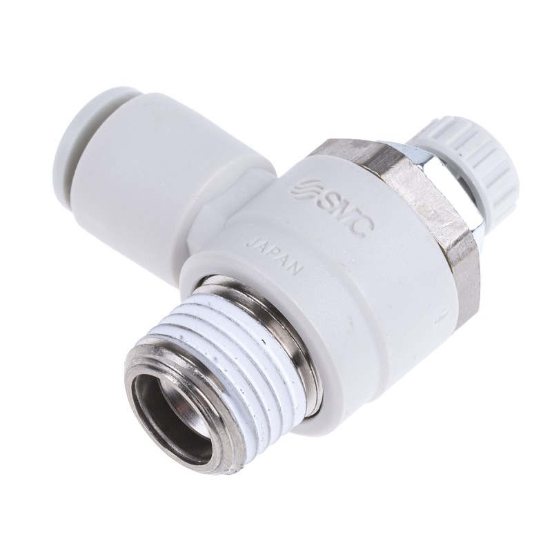 1 pcs - SMC AS Series Threaded Speed Controller, R 1/4 Male Inlet Port x R 1/4 Male Outlet Port x 6mm Tube Outlet Port