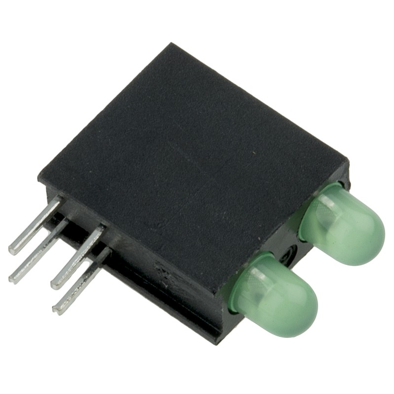 10 pcs - 553-0222-200F Dialight 553-0222-200F, Green Right Angle PCB LED Indicator, 2 LEDs, Through Hole 2.2 V