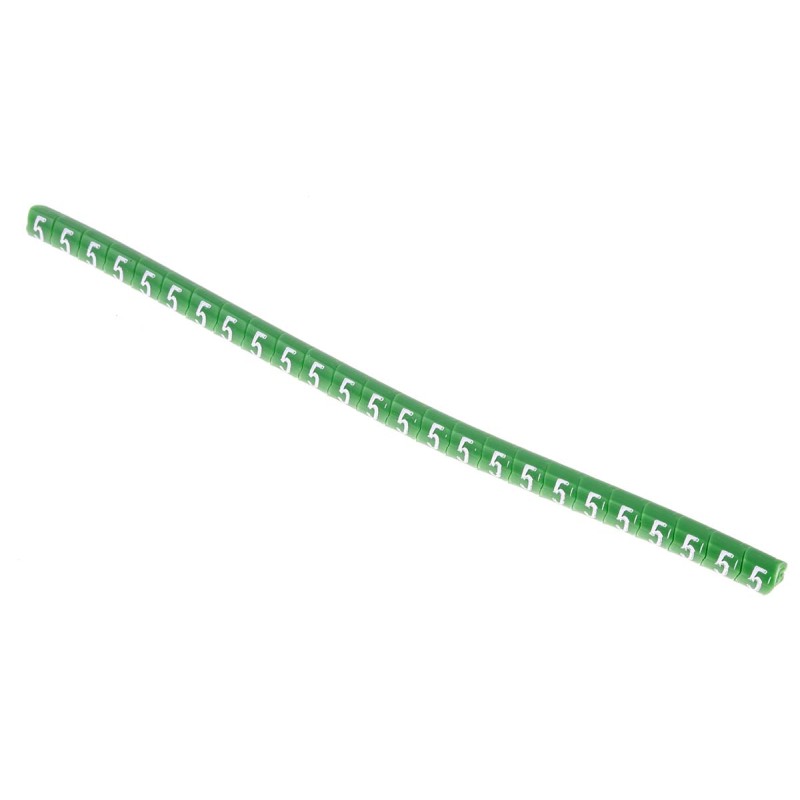 1 Bag of 250 - HellermannTyton Helagrip Slide On Cable Markers, White on Green, Pre-printed '5', 1 - 3mm Cable