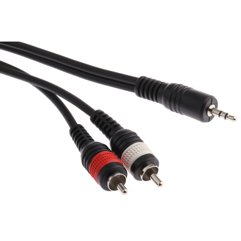1 pcs - RS PRO Male 3.5mm Stereo Jack to Male RCA x 2 Aux Cable, Black, 5m