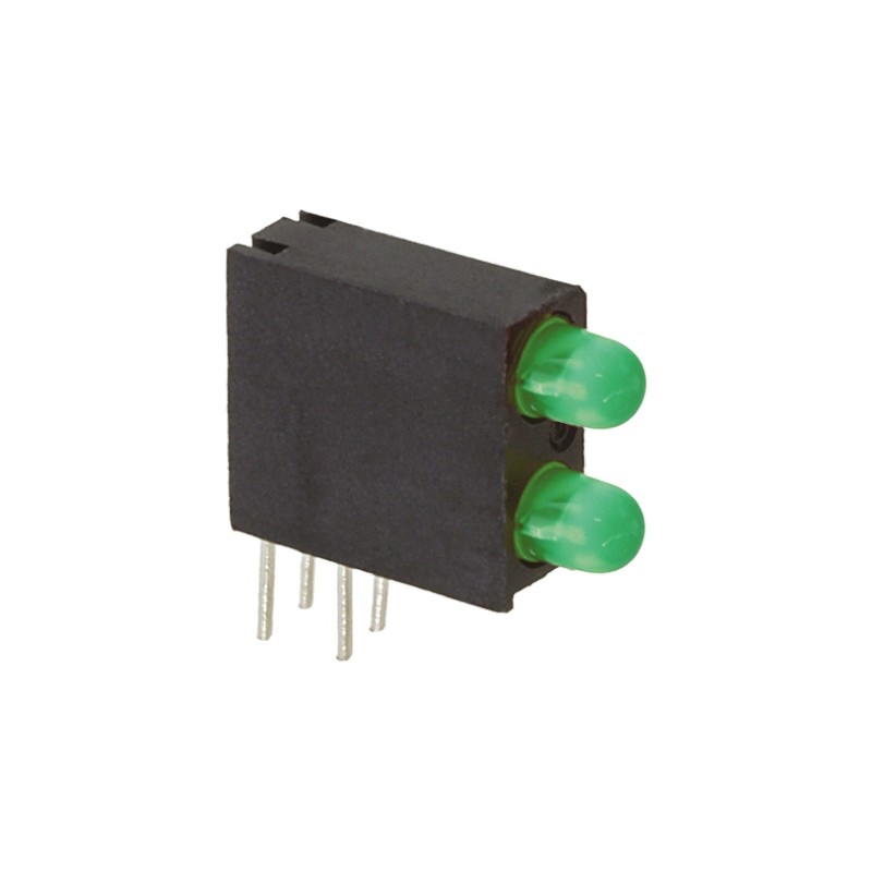 10 pcs - 553-0222F Dialight 553-0222F, Green Right Angle PCB LED Indicator, 2 LEDs, Through Hole 2.2 V