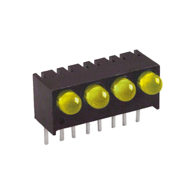 10 pcs - 551-1207-004F Dialight 551-1207-004F, Yellow Right Angle PCB LED Indicator, 4 LEDs, Through Hole 1.8 V