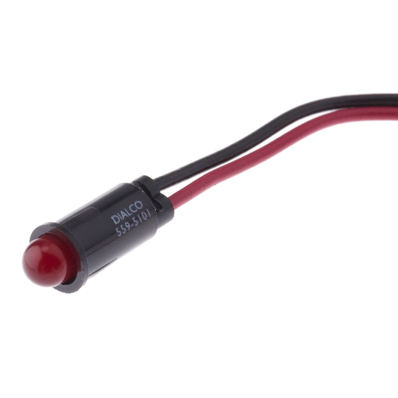 10 pcs - 559-5101-007F Dialight Red Panel Mount Indicator, 2.1V, 6.4mm Mounting Hole Size, Lead Wires Termination