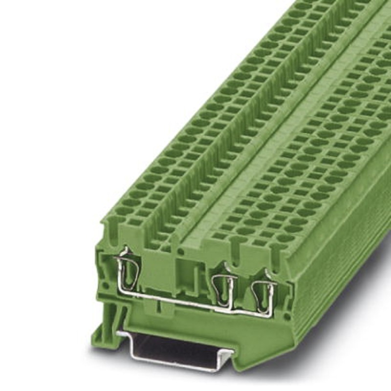 5 pcs - Phoenix Contact ST 2.5-TWIN GN Series Green DIN Rail Terminal Block, Single-Level, Spring Clamp Termination