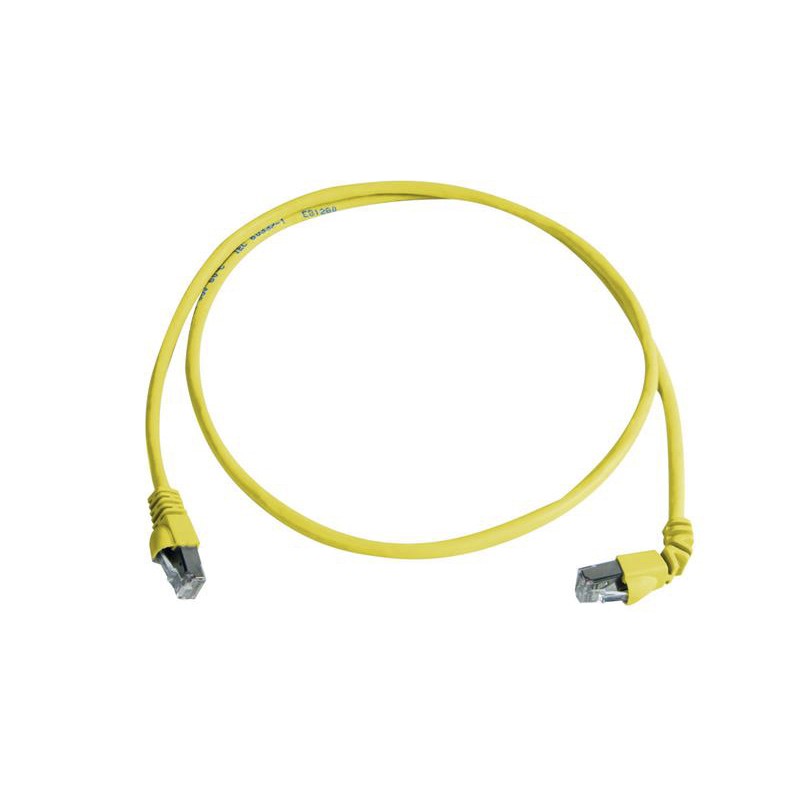 1 pcs - Telegartner Cat6a Right Angle Male RJ45 to Male RJ45 Ethernet Cable, S/FTP, Yellow LSZH Sheath, 1m
