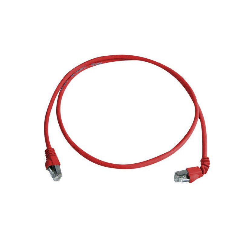 1 pcs - Telegartner Cat6a Right Angle Male RJ45 to Male RJ45 Ethernet Cable, S/FTP, Red LSZH Sheath, 1m