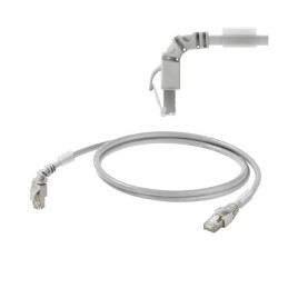 1 pcs - Weidmuller Cat6 Right Angle Male RJ45 to Straight Male RJ45 Ethernet Cable, S/FTP, Grey LSZH Sheath, 0.5m, Halogen Free