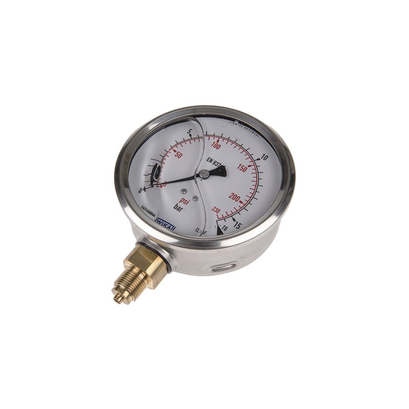 1 pcs - WIKA G 3/8 Analogue Pressure Gauge 16bar Bottom Entry, 7075589, UKAS, 0bar min.