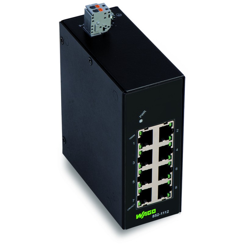 1 pcs - Wago DIN Rail Mount Ethernet Switch, 8 RJ45 Ports, 10/1000Mbit/s Transmission, 9 - 57V dc