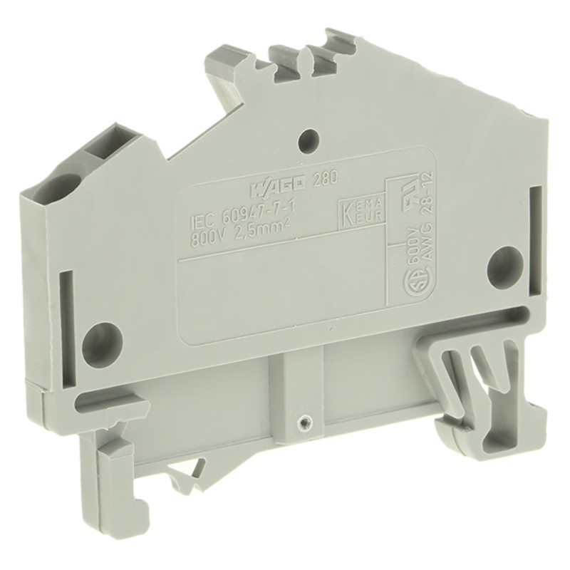 5 pcs - Wago 280 Series Grey Feed Through Terminal Block, 2.5mm², Single-Level, Cage Clamp Termination
