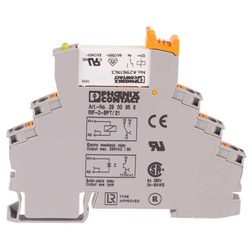 1 pcs - Phoenix Contact RIF-0-RPT-12DC/21AU Series Interface Relay, DIN Rail Mount, 12V dc Coil, SPDT, 1-Pole