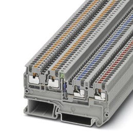 5 pcs - Phoenix Contact PTIO 1.5/S/3-LED 24 GN Series Grey DIN Rail Terminal Block, 1.5mm², Triple-Level, Push In Termination