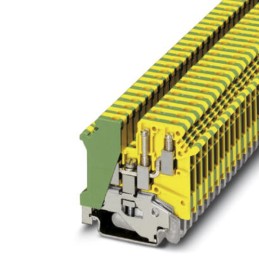5 pcs - Phoenix Contact UK 5-TWIN-PE Series Green/Yellow Fused DIN Rail Terminal, Double-Level, Screw Termination