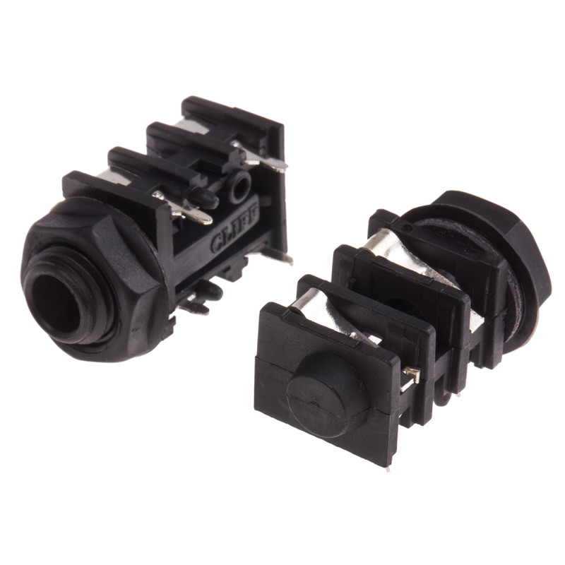 5 pcs - RS PRO Jack Connector 6.35 mm PCB Mount Mono Socket, 2Pole