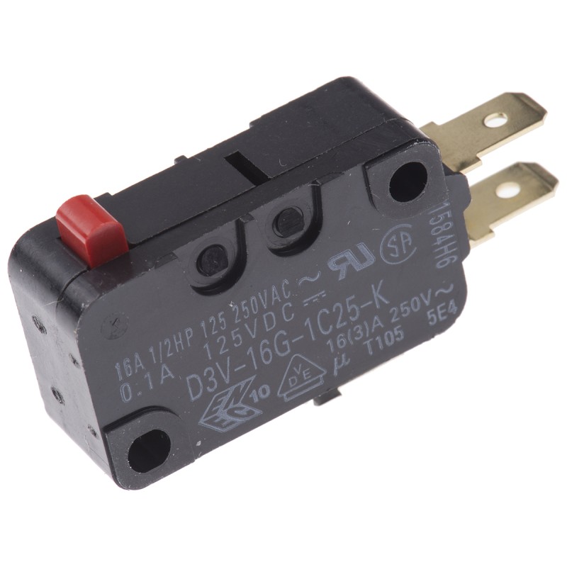 1 pcs - Omron Pin Plunger Micro Switch, Quick Connect Terminal, 16 A @ 250 V ac, SP-CO, IP40