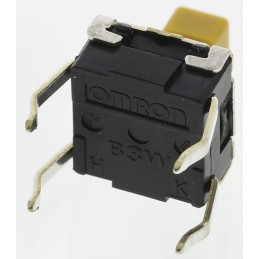 50 pcs - B3W-1052 Yellow Plunger Tactile Switch, SPST 50 mA @ 24 V dc 3.9mm Through Hole