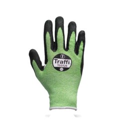 5 Pair - TG5125-09 Traffi TG5125 Black, Green Cotton, Elastane, HPPE, Polyester, Steel Safety Gloves, Size 9, Large, Nitrile Foa