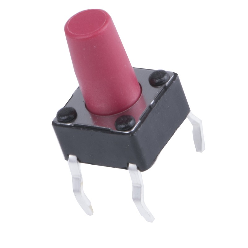 100 pcs - DTS65RV Red Button Tactile Switch, SPST 50 mA @ 12 V dc 6mm