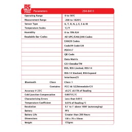 1 pcs - RS PRO Thermocouple Barcode Scanning Digital Thermometer for HVAC, Industrial Use, E, J, K, N, R, S, T Probe, 1