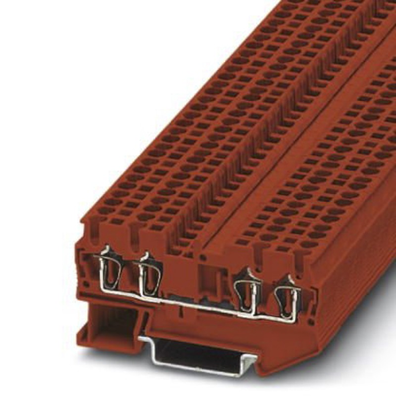5 pcs - Phoenix Contact ST 2.5-QUATTRO RD Series Red DIN Rail Terminal Block, Single-Level, Spring Clamp Termination