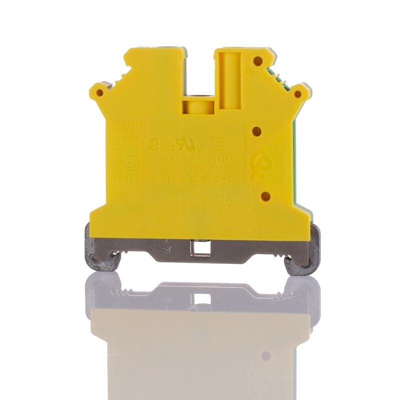 1 pcs - Phoenix Contact USLKG 5-1 Series Green, Yellow Feed Through Terminal Block, 0.2 - 6mm², Single-Level, Screw