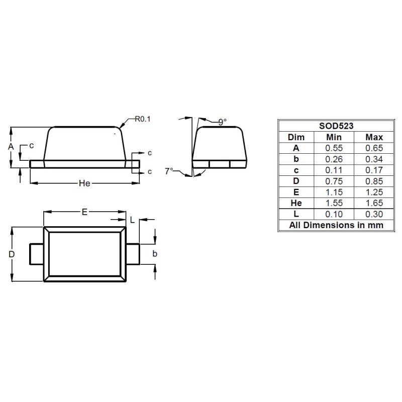 100 pcs - T5V0S5A-7 Diodes Inc T5V0S5A-7, Uni-Directional TVS Diode SOD523