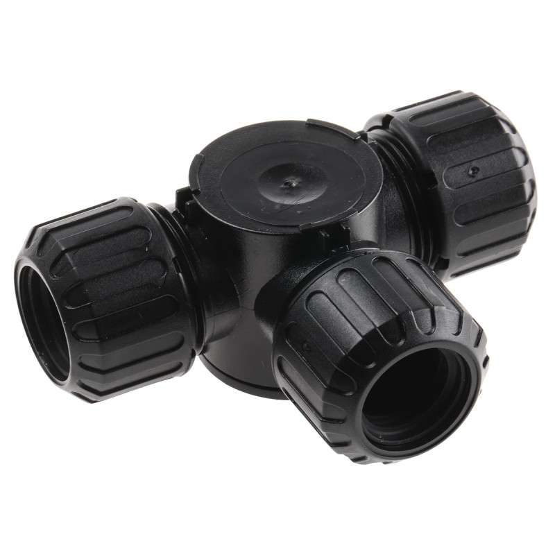 1 pcs - Adaptaflex T Piece, Conduit Fitting, 16mm Nominal Size, M16, Nylon 66, Black
