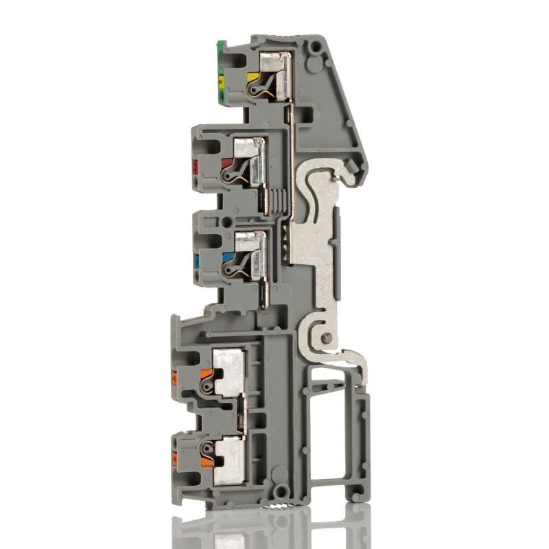5 pcs - Phoenix Contact PTIO 1.5/S/4-PE Series Grey DIN Rail Terminal Block, 1.5mm², Quadruple-Level, Push In Termination