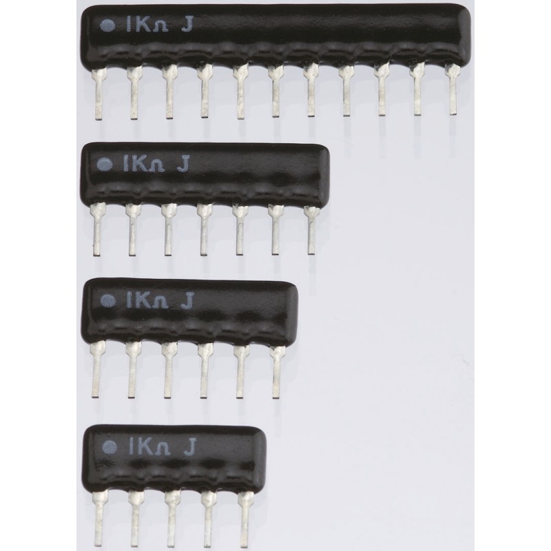50 pcs - RKC4BD221J KOA, RKC 220Ω ±5% Bussed Resistor Array, 4 Resistors, 0.5W total, SIP, Through Hole