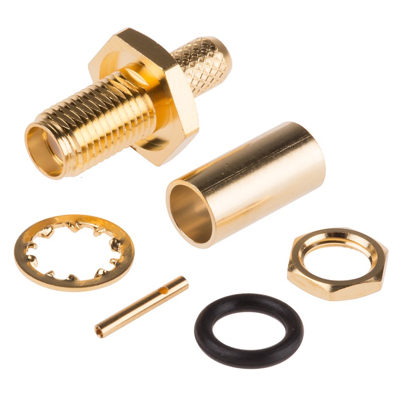 1 pcs - RS PRO, jack Bulkhead Mount SMA Connector, 50Ω, Crimp Termination, Straight Body