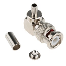 1 pcs - RS PRO, Plug Cable Mount BNC Connector, 50Ω, Crimp Termination, Right Angle Body