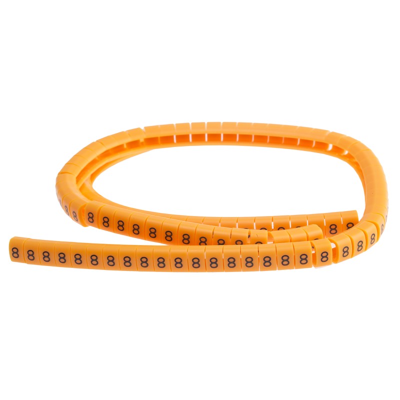 1 Reel of 100 - RS PRO Snap On Cable Markers, Black on Orange, Pre-printed '8', 4 - 5mm Cable