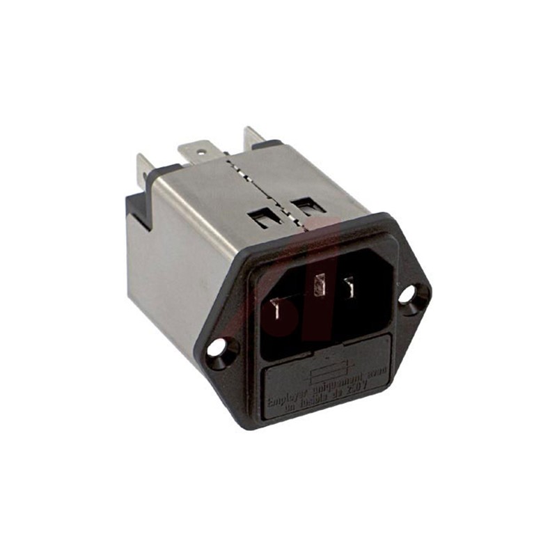 1 pcs - Schurter 10A, 250 V ac Male Panel Mount Filtered IEC Connector 5200.1023.1, Quick Connect 1 Fuse