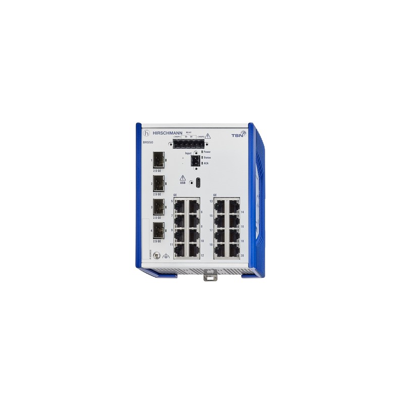 1 pcs - Hirschmann BOBCAT Series DIN Rail Mount Ethernet Switch, 20 RJ45 Ports, 1000 - 2500Mbit/s Transmission, 12 - 24V dc