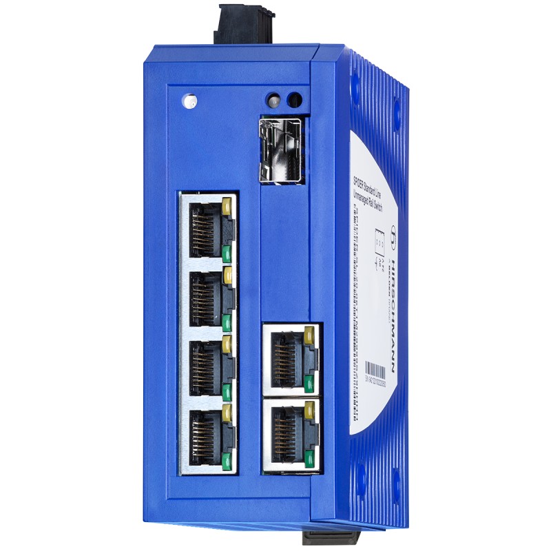 1 pcs - Hirschmann SPIDER Series DIN Rail Mount Unmanaged Ethernet Switch, 6 RJ45 Ports, 1000Mbit/s Transmission, 9.6 - 32V dc