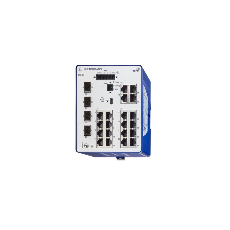 1 pcs - Hirschmann BOBCAT Series DIN Rail Mount Ethernet Switch, 24 RJ45 Ports, 1000 - 2500Mbit/s Transmission, 12 - 24V dc