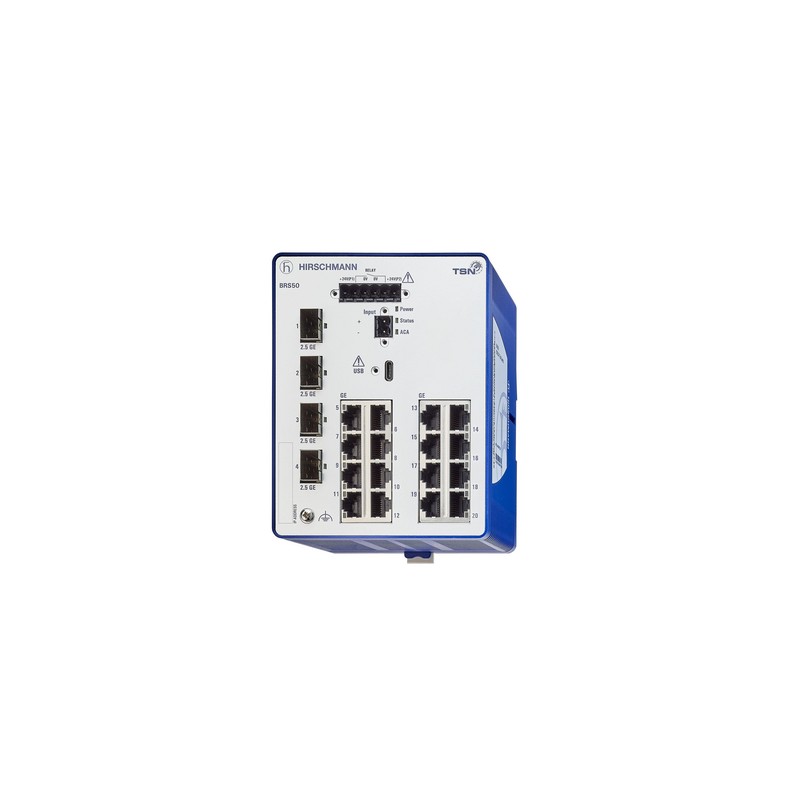 1 pcs - Hirschmann BOBCAT Series DIN Rail Mount Ethernet Switch, 20 RJ45 Ports, 1000 - 2500Mbit/s Transmission, 12 - 24V dc
