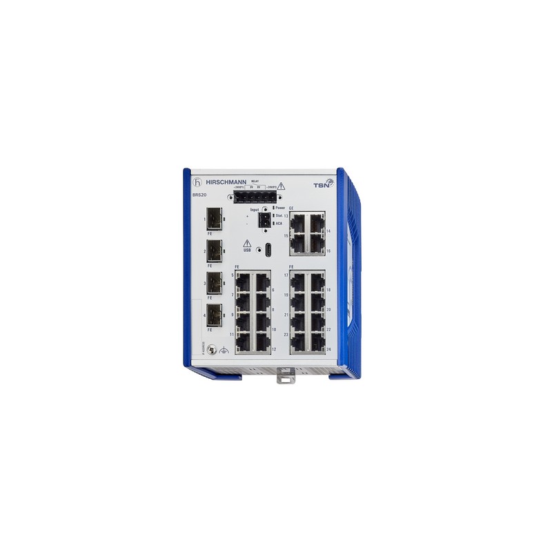 1 pcs - Hirschmann BOBCAT Series DIN Rail Mount Ethernet Switch, 24 RJ45 Ports, 1000 - 2500Mbit/s Transmission, 12 - 24V dc