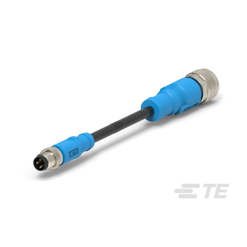 1 pcs - TE Connectivity Straight Male 4 way M8 to Straight Female 4 way M12 Sensor Actuator Cable, 500mm