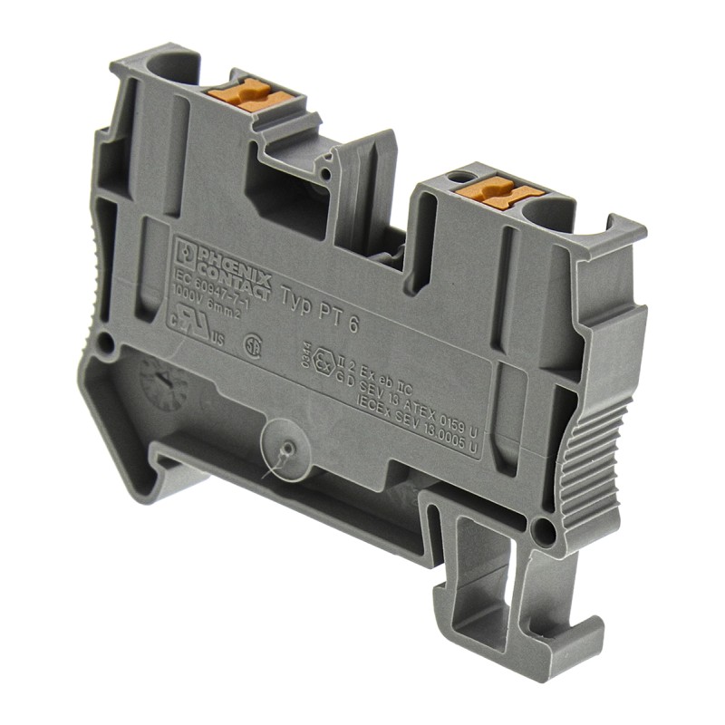 1 pcs - Phoenix Contact PT 6 Series Grey Feed Through Terminal Block, 10mm², Single-Level, Push In Termination