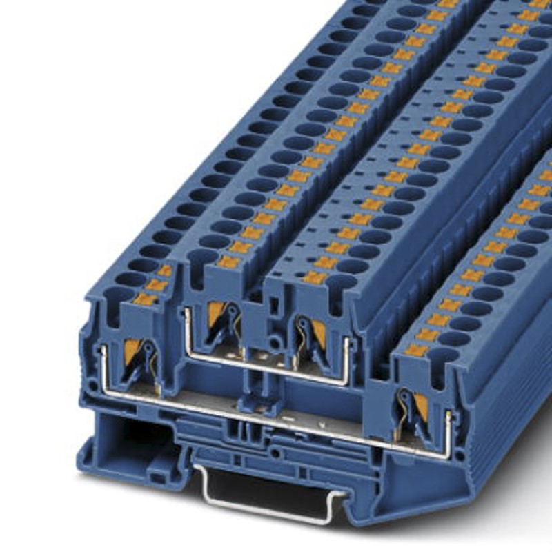 5 pcs - Phoenix Contact PTTB 4 BU Series Blue Feed Through Terminal Block, 0.2 - 6mm², Double-Level, Push In Termination